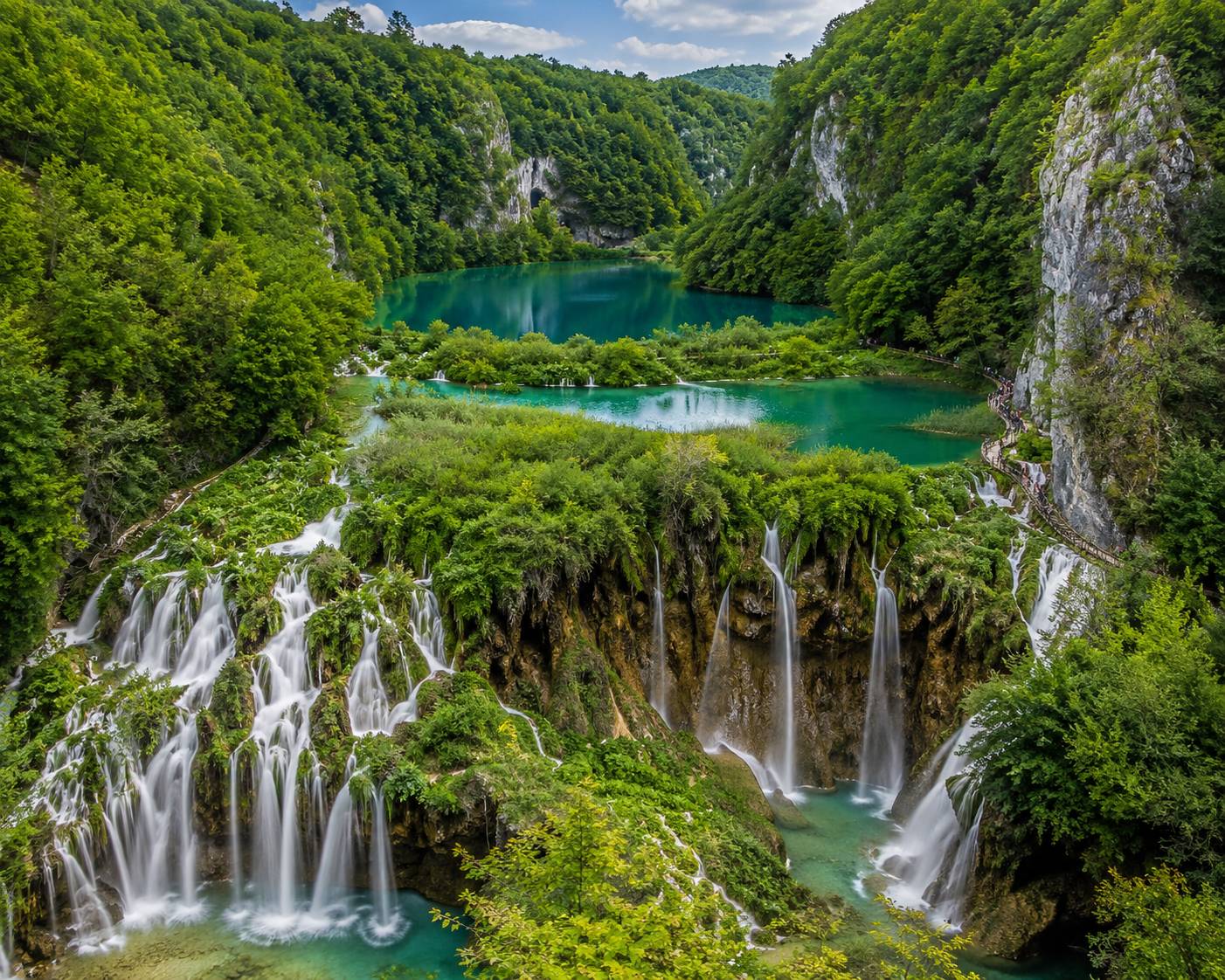 Waterfalls and turquoise lakes representing Plitvice Lakes National Park on a Croatia photography adventure